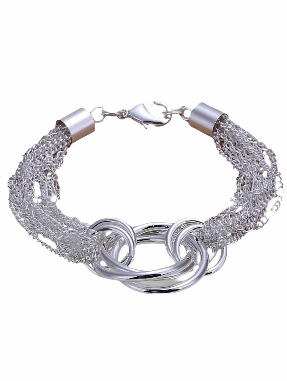⚪ 925 Sterling Silver Multi-strand Chain Triple Infinity Ring Cluster Bracelet